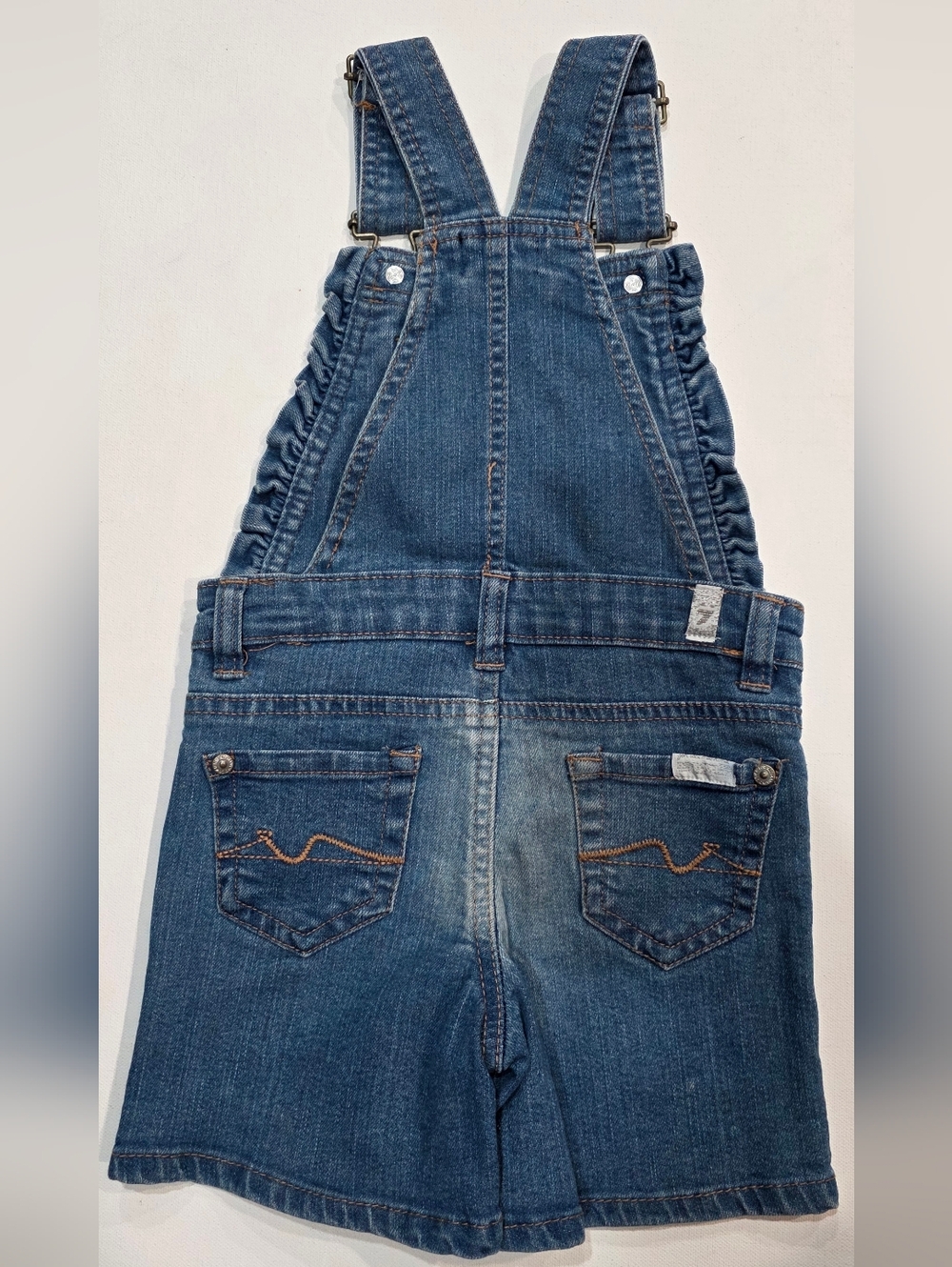 84.  7 For All Mankind Toddler Girls Ruffle Denim Shortalls - 2T - Picture 2 of 4